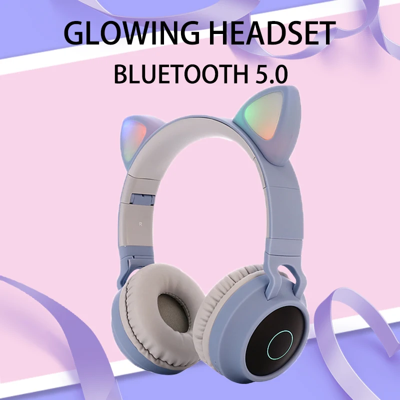 Wireless Bluetooth 5 0 Headset Cat Ear LED Light Headphone Stereo Music Headphones Girl Headset for PC