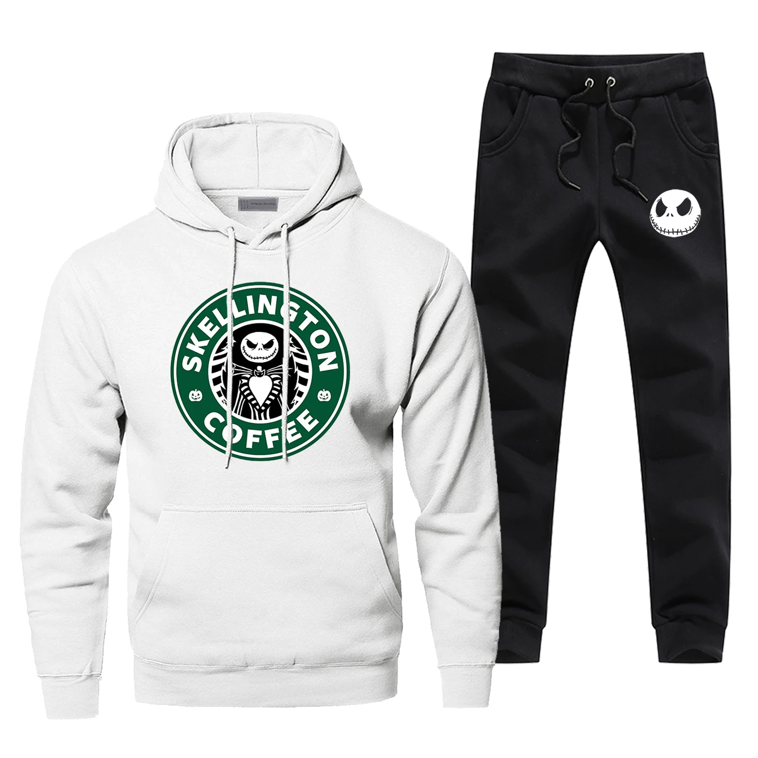 Спортивная одежда Skellington Jack coffee, повседневный брендовый мужской спортивный костюм, модные мужские флисовые тренировочные штаны для фитнеса - Цвет: White
