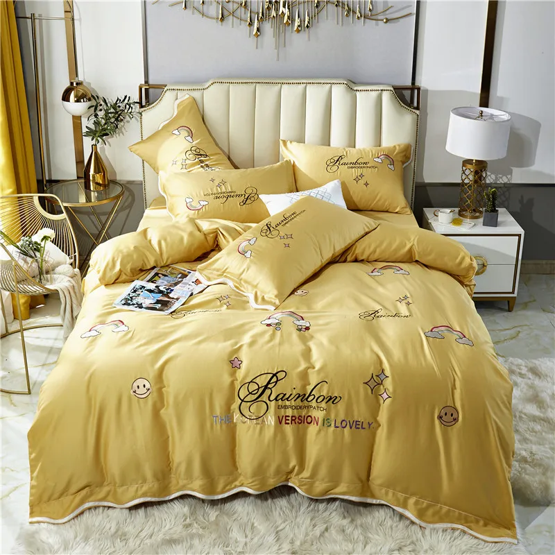 

Luxury 4pcs High Quality 100% Cotton Bedding Set Solid Duvet Cover Set 1 Quilt Cover + 1 Flat Sheet + 2 Pillowcases Queen King