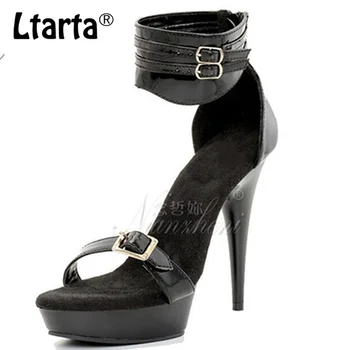 

LTARTA 13cm Heels Walk Show High Heels Model Same Belt Buckle Bag Heel Thin Heel Round Head Nightclub Women's Sandals LYP