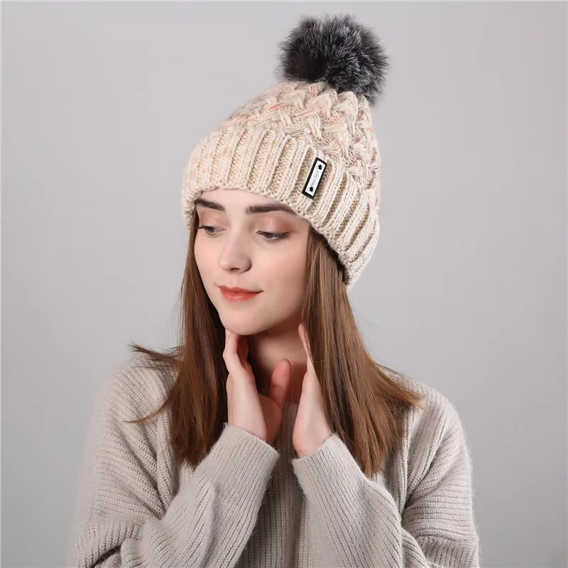 Фирма GREENYU, акриловые наушники для женщин, Skullies Beanies, шапка с помпонами, Повседневная бархатная теплая Beaine шапка, зимняя женская шапка - Цвет: HC011-7Beige