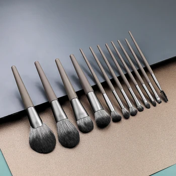 

12 Pcs Makeup Brushes Wooden Brown Gray Ladies High-end Eyebrow Brush lashes eyelashes lip gloss Nylon