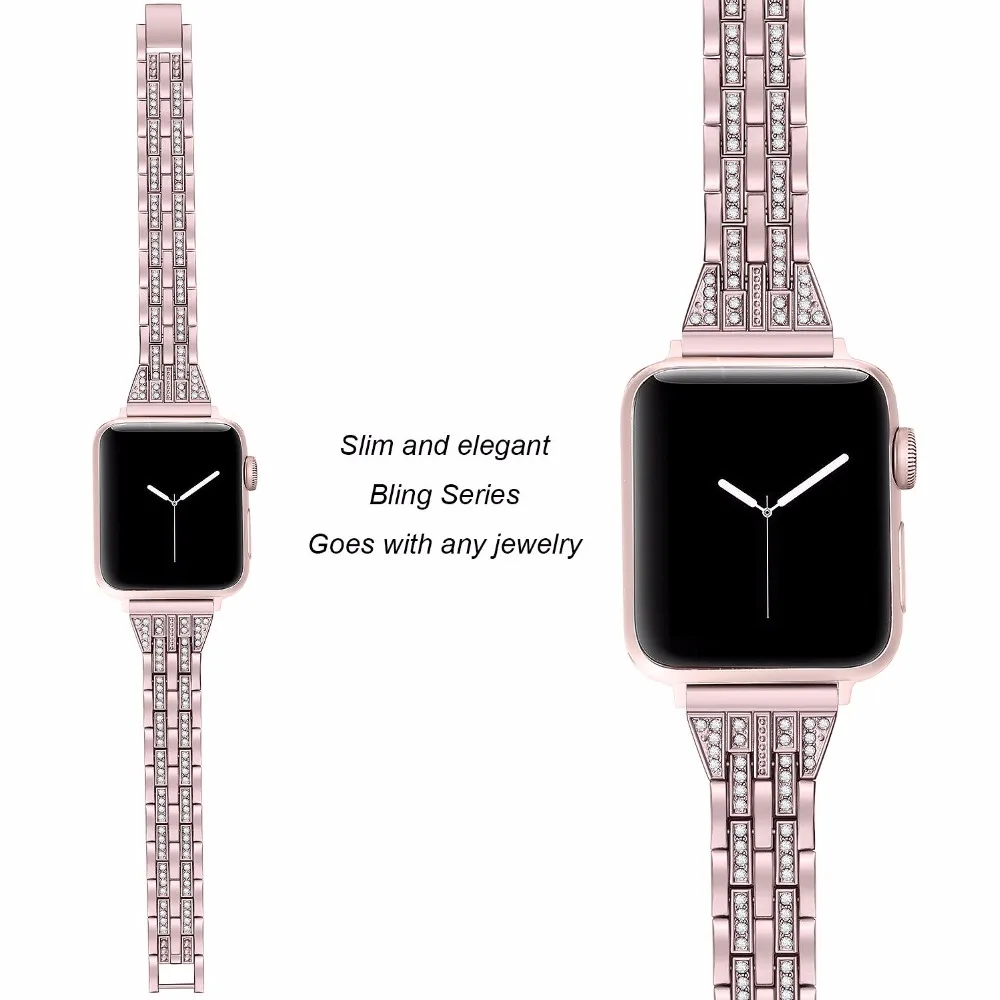 Tschick Bling Женский Для Apple Watch Band, Браслет замена Rhinestone Платье из нержавеющей стали ремешок браслет серии 4 3 2 1