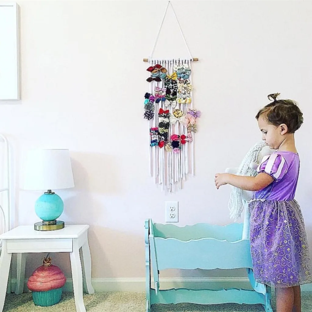 

Newborn Kid Baby Girl Bow Holder Organizer Storage Rainbow Clips Hair Hanger for Hair Clip in Hair Extension Home Decoration