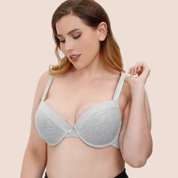 

Plus Size Cotton Bra Underwire Thin Cup Seamless Summer Basic Big Cup Lace Brassiere 2020 New Underwear Bras for Women 75A - 95F