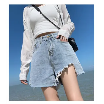 

Women Denim Shorts Bermuda Summer Loose High Waist Irregular Hem Distressed Ripped Jean Panties Plus Size 5xl 4xl S Light Blue