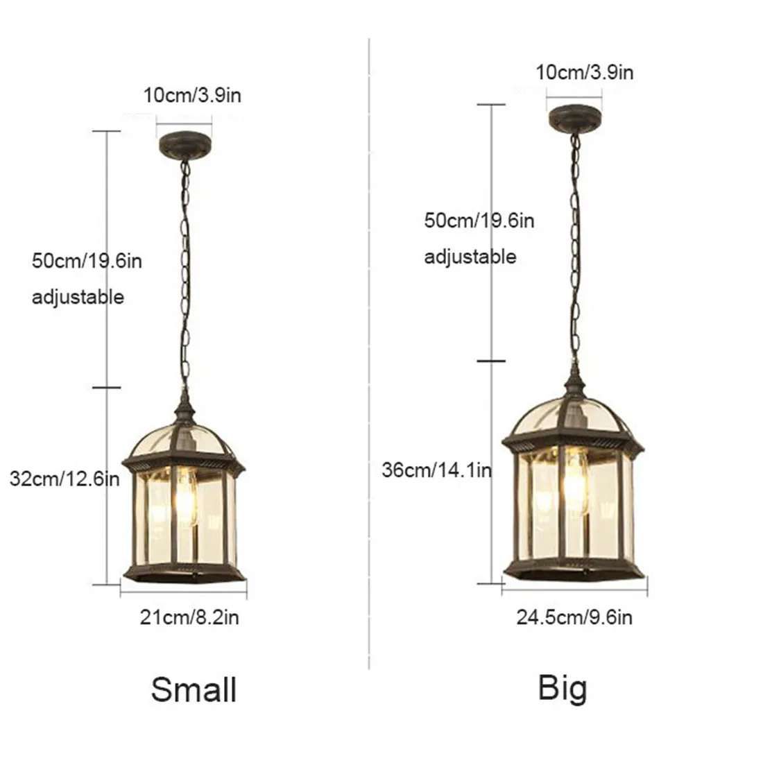 Black Rustic 10W E27 Outdoor Hanging Lantern Light with Clear Beveled Glass Semi Flush Mount Light Fixture for Porch,Entry
