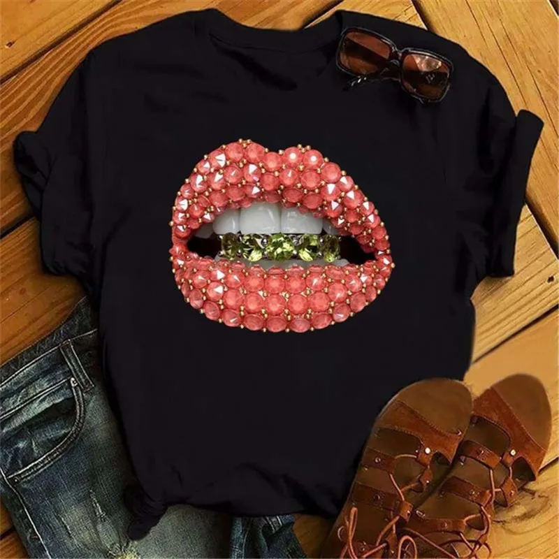 Fashion Lips Print Women T Shirt Casual Short Sleeve O Neck Loose Women Tshirt Ladies Tee Shirt Tops Clothes Camisetas Mujer 1