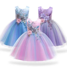 Высококачественное кружевное платье принцессы с вышивкой и лепестками для маленьких девочек элегантное праздничное платье для маленьких девочек на день рождения летняя одежда для девочек возрастом от 4 до 12 лет
