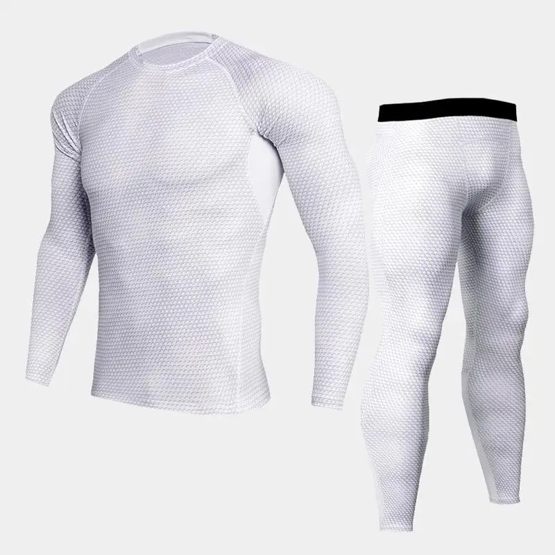 Popular compression shirt tactical MMA rashgard union suit Men's Long Sleeve T-Shirt + Men's leggings 2 piece tracksuit men camouflage