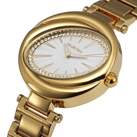 Golden TC098 Taylor Cole брендовые округлые с украшениями в виде серебристых кристаллов лепесток овальной черный циферблат тонкий с японским кварцевым механизмом Сталь Ремешок Браслет Dames часы horloge/TC099 - Цвет: Golden TC098