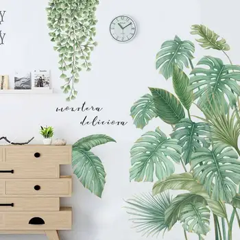 

90x60cm Wall Stickers Tropical Leaves Green Plant Decal Art Mural DIY Potted Plant Wall Decals House Living Room Decoration