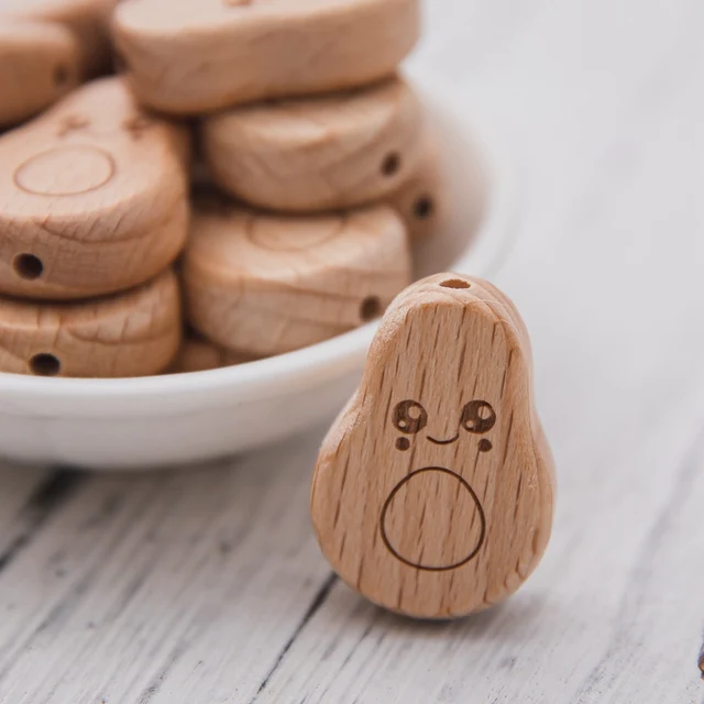 10Pc Wooden Beads Baby Teether Beech Avocado Bead DIY Teething Pacifier Chain Necklace BPA Free Wood Baby Accessories Nurse Gift 1