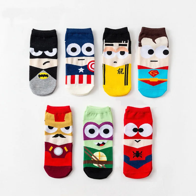 Новые супер Лига счастливые носки хлопок Супермен Капитан Америка мультфильм мужские носки Meia 136