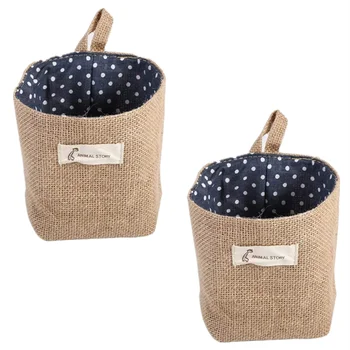 

Saim Cotton Linen Small Organizer Storage Basket Cosmetic Toys Storage Bag 2Pcs Hanging Organizers Wall Sundries Storage Bag