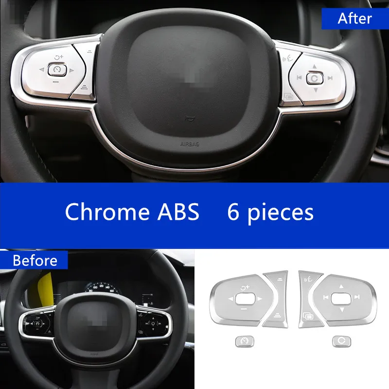 Silver Автомобильный хромированный abs-пластик, Стайлинг, рулевое колесо, кнопки, блестки, украшение, накладка, 6 шт. для Volvo XC60 S90 XC90-18 - Название цвета: Silver