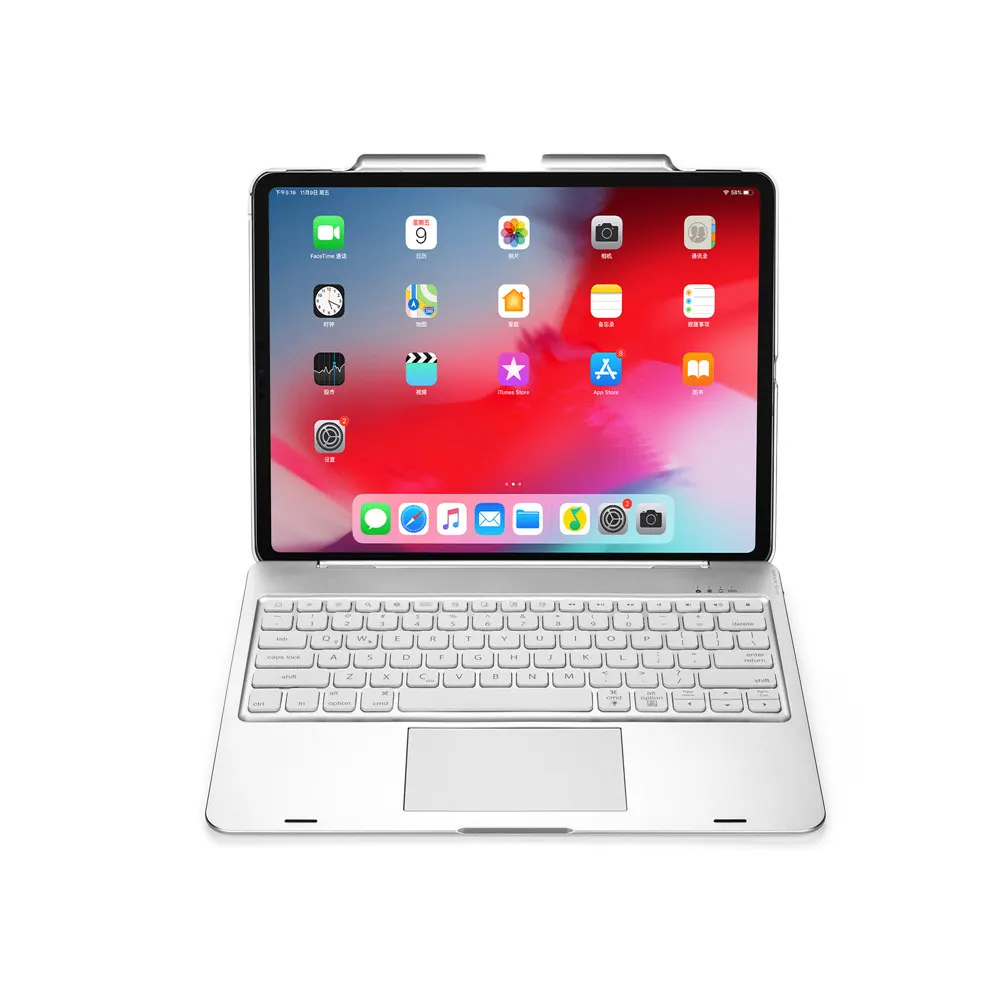 Silver Для iPad Pro 12,9 Беспроводная подсветка Bluetooth русский/испанский/иврит трекпад для клавиатуры чехол крышка Встроенный карандаш держатель - Цвет: Silver