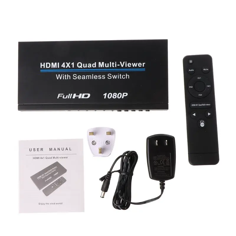

HDMI 4x1 Quad Multi-viewer Full 1080p Switcher Seamless Multiviewer Switch IR Screen Splitter Converter D08A