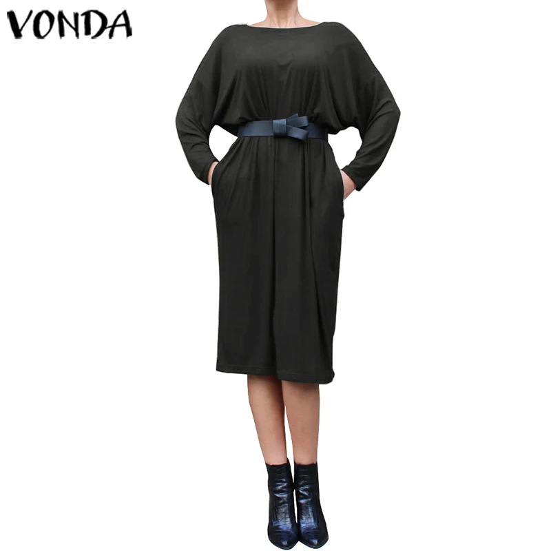 VONDA/платье для беременных, повседневный Свободный пуловер с длинными рукавами, платья-рубашки, Осенний пляжный сарафан для отдыха, Vestidos, оверсайз - Цвет: Темно-серый