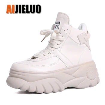 

2020 New Leather Running Shoes Women High Top Platform Sneakers Short Plush Lining Winter Chunky Shoes Cheap Womens Shoes