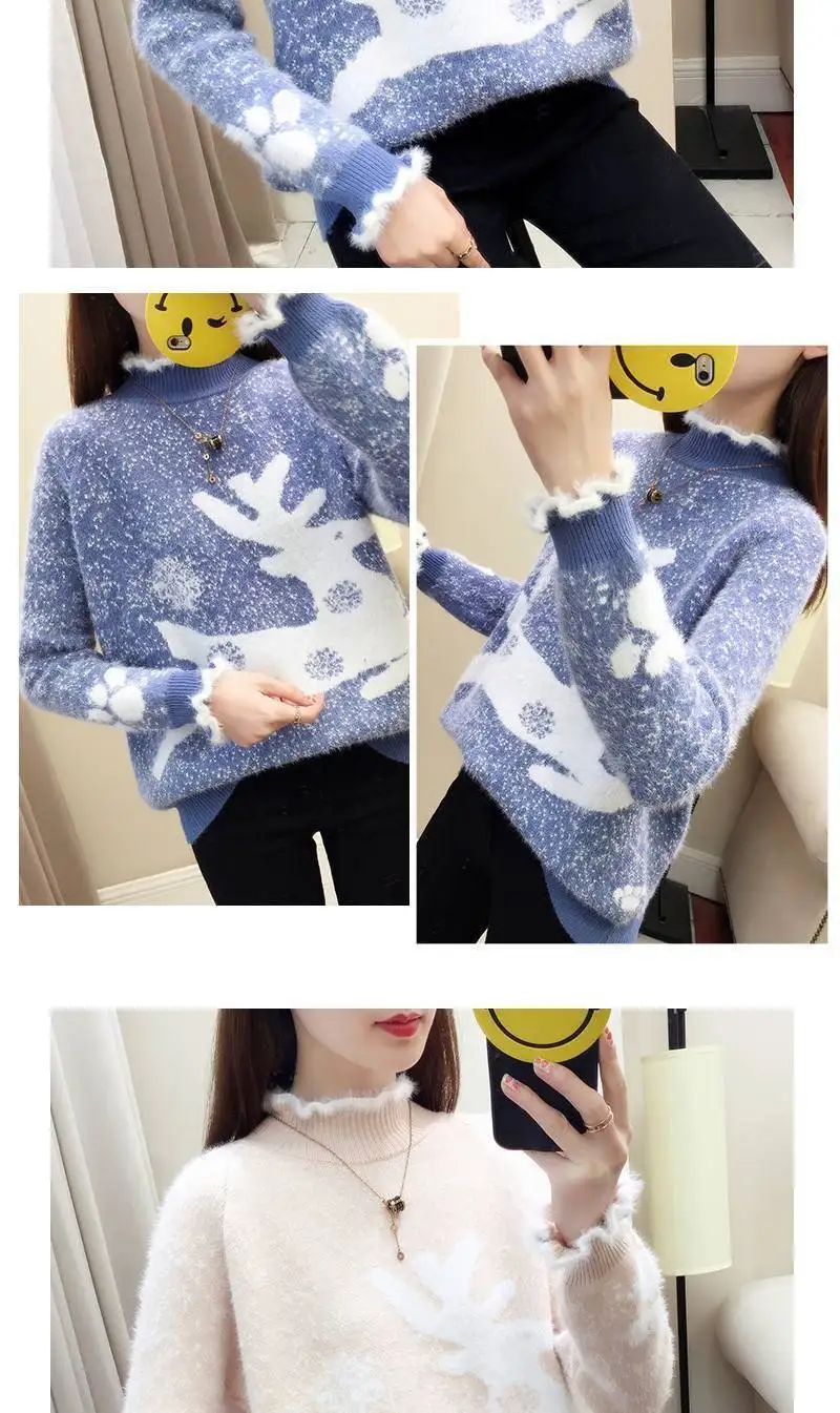 blue sweater Female Sweater Autumn Winter 2022 Mink Velvet Winter Thickening Student Sweater Christmas New Loose Pullover Sweater Women's Top red cardigan