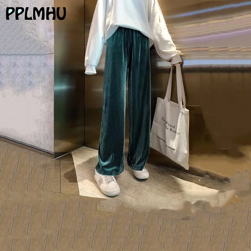 wide leg black velvet trousers