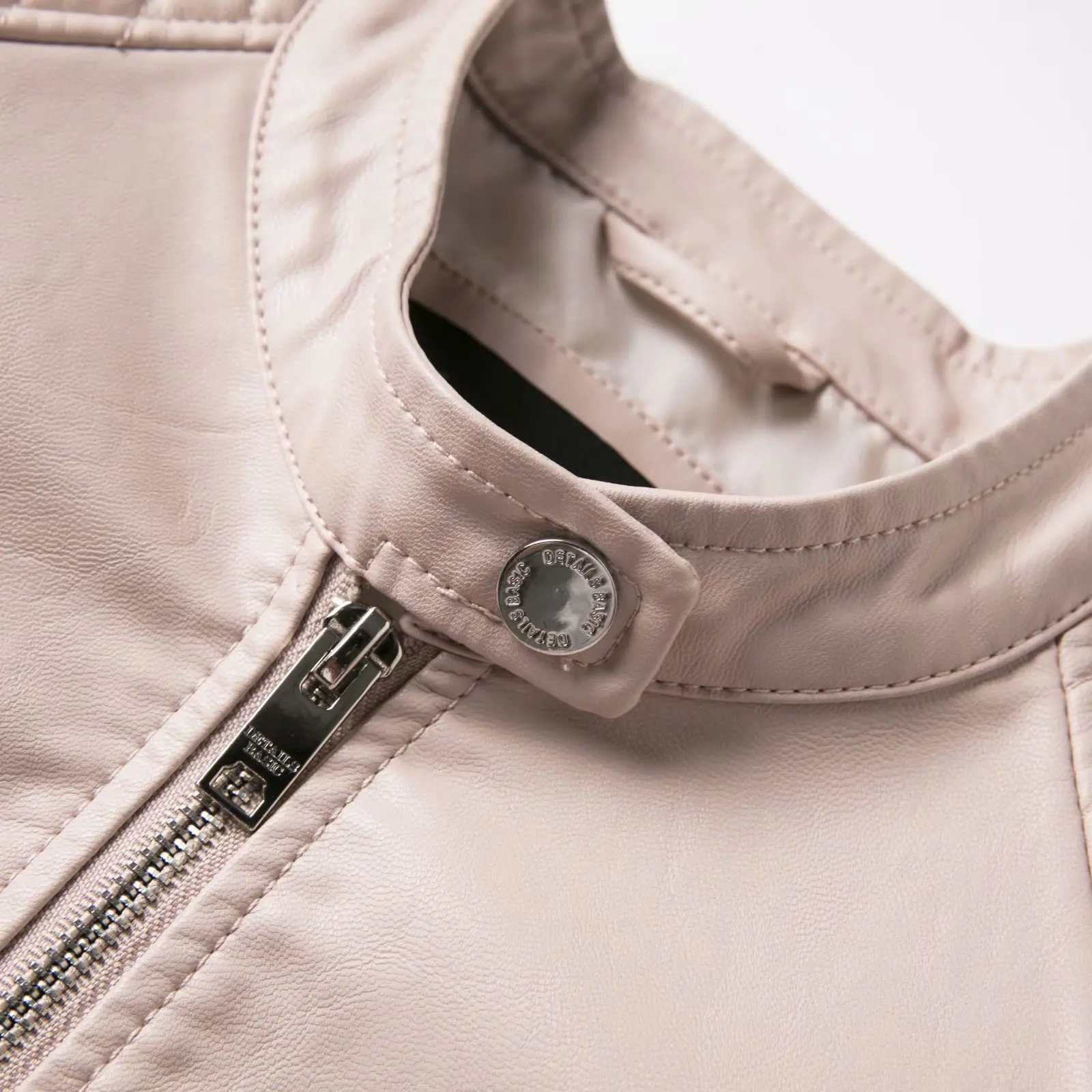 astounding  2019 Black White Pink Pu Leather Jacket Women Slim Zipper Jacket Coat Stand Collar Loose Coat Moto 