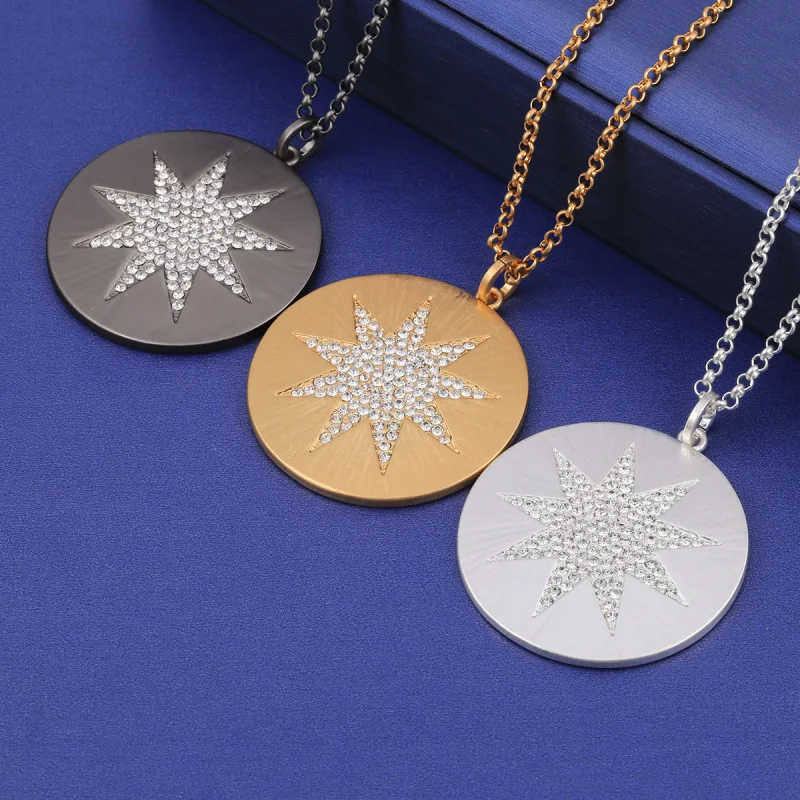 Золотой и серебряный цвета длинное ожерелье Макси металлические большие круглые подвески массивные ювелирные изделия ожерелье s для женщин CZ кристаллическая звезда шаблон высокого качества