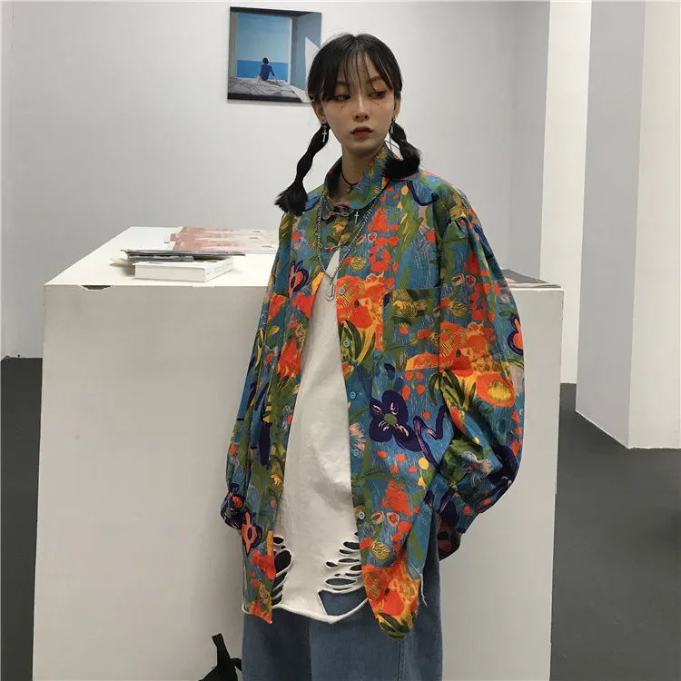 Neploe Свободная блуза с длинными рукавами Harajuku повседневные топы с цветочным принтом Женская Ретро осень зима корейский Blusas рубашка 54996