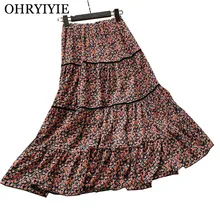 OHRYIYIE осенне-зимняя женская юбка с цветочным принтом Новая Элегантная эластичная плиссированная юбка с высокой талией женские винтажные юбки для вечеринок