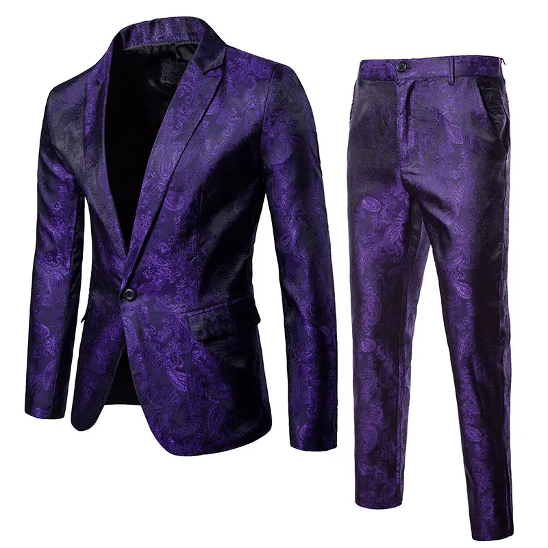 Стиль рисунок кешью мужские костюмы на одной пуговице Блейзер ночной клуб бар мужской певец и ведущий концертный костюм сценический Наряд Костюмы для хора - Цвет: purple