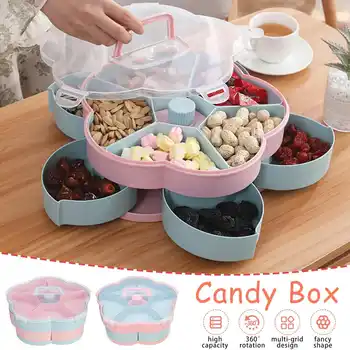 

Creative Flower Petal Fruit Plate Candy Storage Box 10 Grids Nuts Snack Tray Rotating Flowers Food Gift Box for Party Wedding