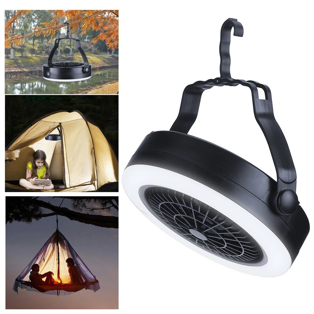 

Portable LED Fan Light 12 LEDs Eye Protection Bedroom Desk Lamp 360 Rotation With USB Port Hook Outdoor Camping Lamp