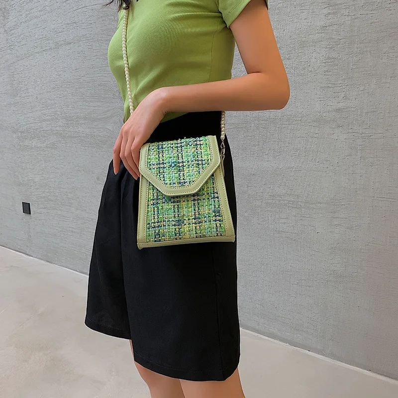 

Summer trapezoidal women 2019 new fashion woolen cloth small square bag Joker Pearl shoulder Messenger bag