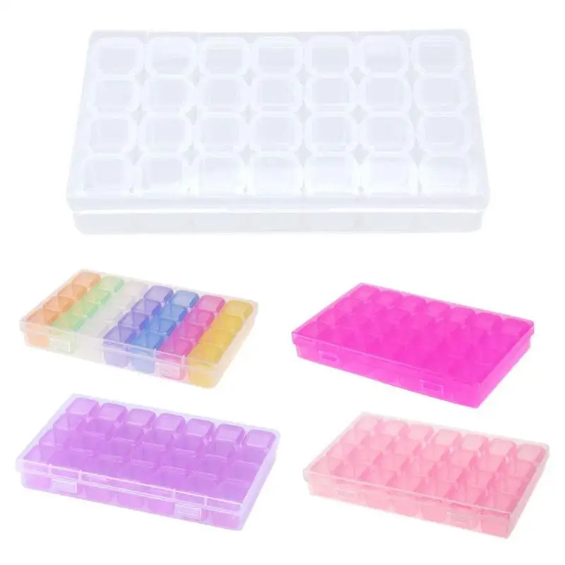 

28 Slots Plastic Storage Box Rhinestone Jewelry Nail Art Display Case Makeup Organizer Small Things Storage And Organizador Box