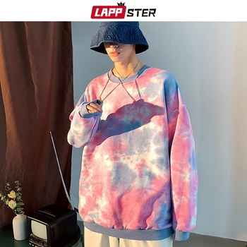 

LAPPSTER Men Tie Dye Japanese Streetwear Hoodies 2020 Mens Harajuku Sweatshirts Couple Korean Hoodies Casual Pink Fall Clothing