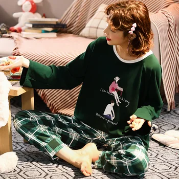

Women's spring autumn pyjamas women long-sleeved cotton suit pajamas sweet cute sleeping clothes can be worn outside clothing