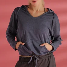 Свободные толстовки с капюшоном и длинным рукавом, топы для тренировок для женщин, топ для йоги, Спортивная рубашка, толстовка для фитнеса, спортивная одежда для женщин, спортивные куртки с капюшоном