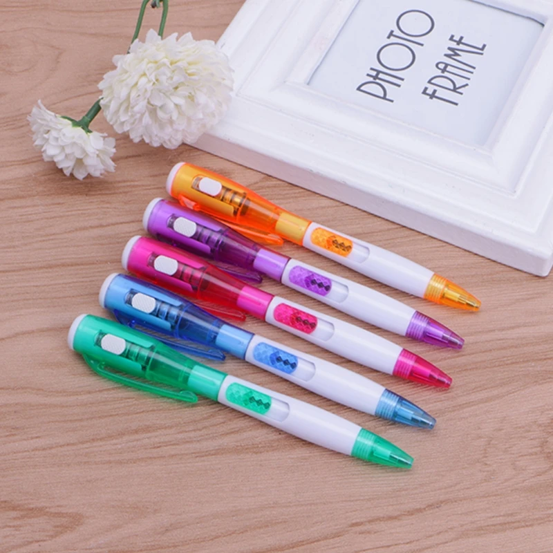 

2Pcs Led Flashlight Multifunction Ballpoint Pen Blue Ink Press Type Stationery