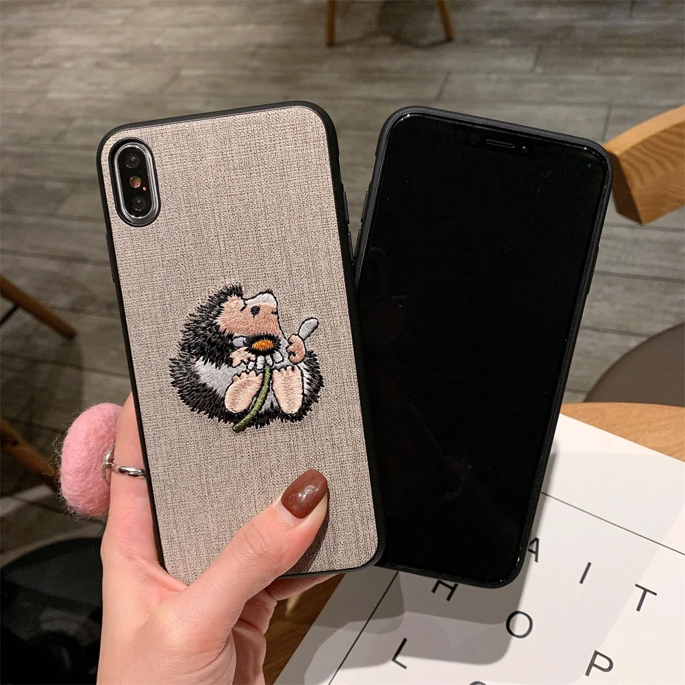 Чехол с вышивкой Cqqdoq для iPhone 11, 11Pro, Max, чехол с текстурой ежика, для iPhone X, XR, XS, MAX, 6, 6 S, 7, 8 Plus, чехол s, Coque