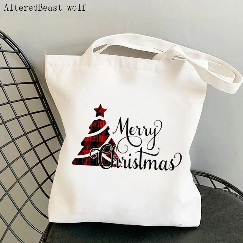 Women Shopper bag Santa baby Christmas trees Bag Harajuku Shopping Canvas Shopper Bag girl Christmas Tote Shoulder Lady Bag