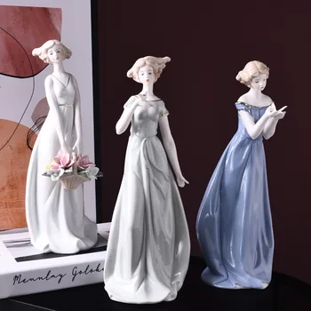 

European-style Ceramic Idyllic Woman Sculpture Home Decor Accessories Modern Living Room Wine Creative Statue Cabinet Decoration