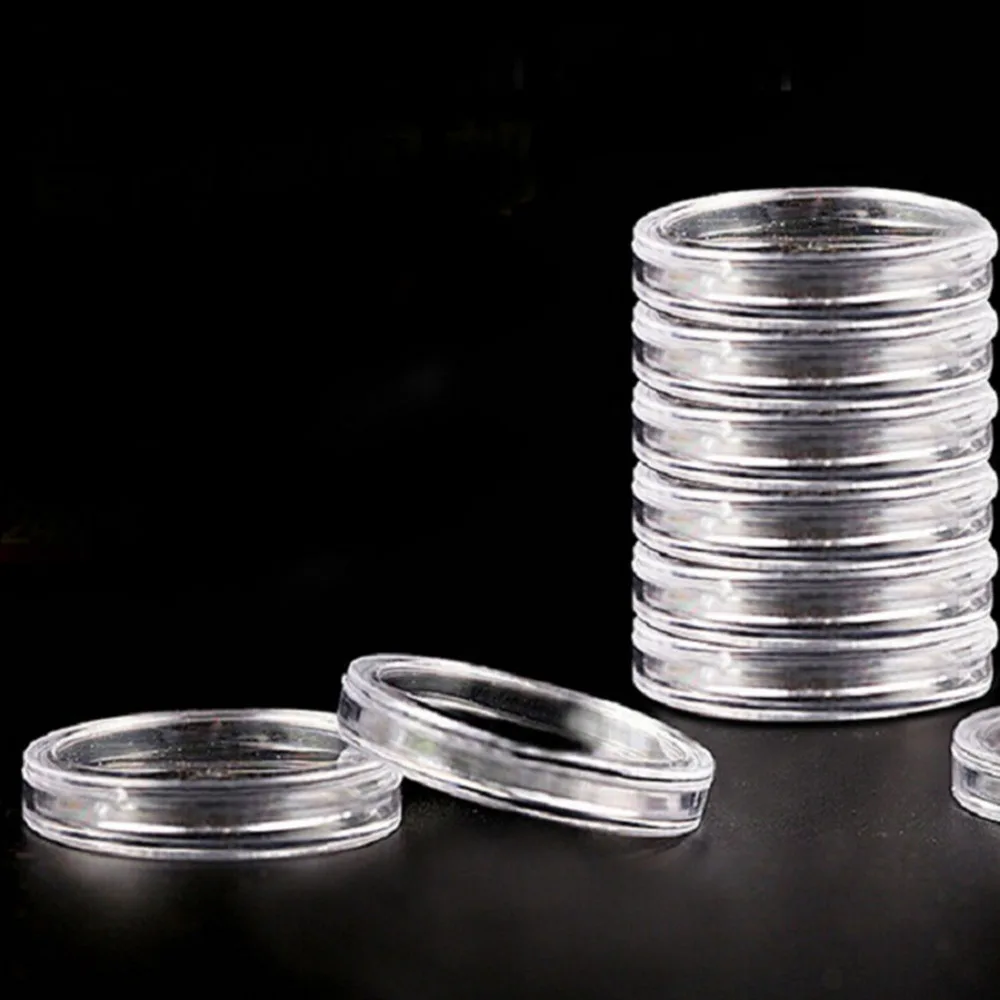 10pcs/set Plastic  23mm Transparent Round Boxed Lighthouse Coin Holder Capsules Coin Box Display Cases