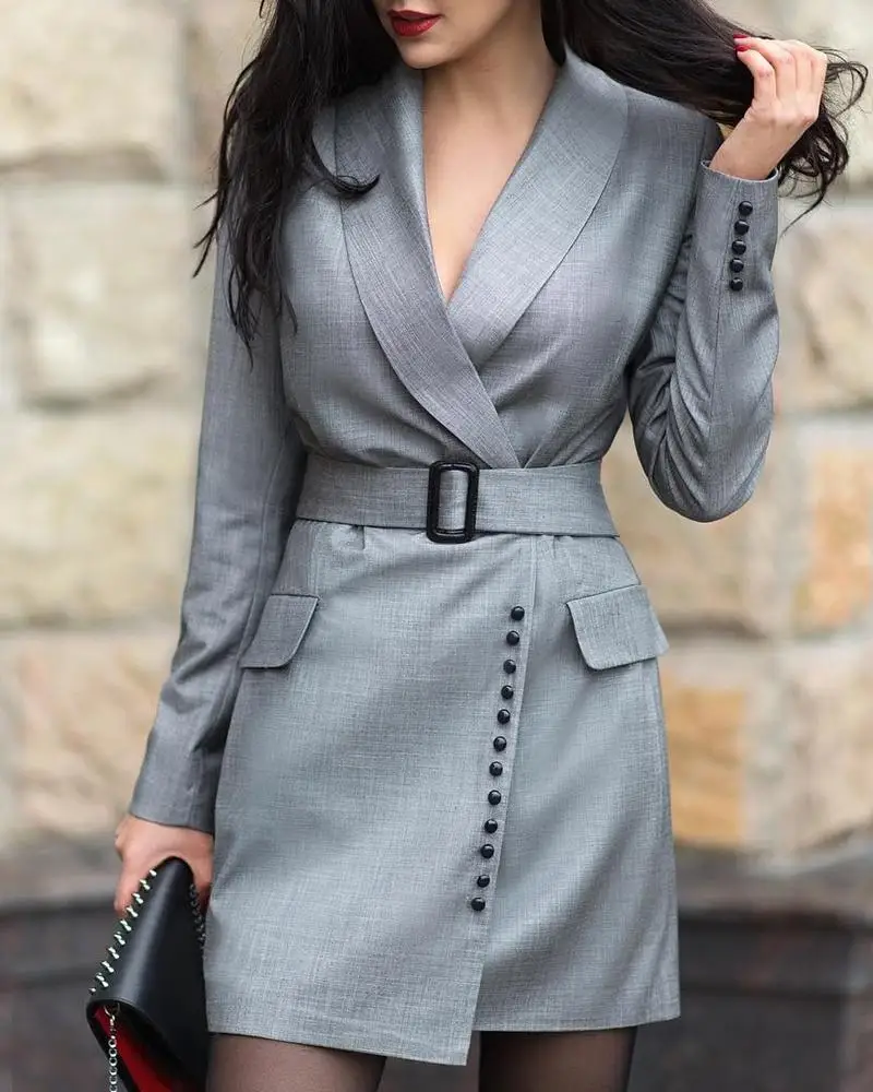 Winter Coat Dress Women Notched Collar 