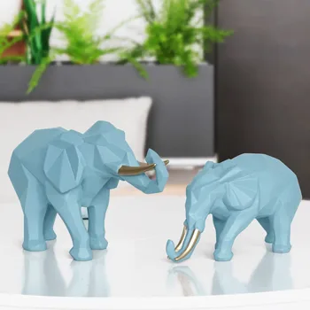 

2pcs/set Resin Elephant Figurines Home Office Decoration Modern Tabletop Animal Craft Nordic Minimalist Geometry Elephant Statue