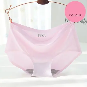 

1 pcs Sexy Panties Mid Waist Solid Underwear Briefs Women Briefs Underpants Seamless Briefs Ice Silk Women Candy Color Panties
