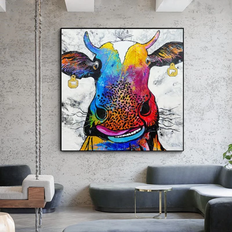 

Canvas Painting Wall Art Print Poster Abstract Realism Farm Cow Animal Oil Painting Wall Pictures For Living Room Home Decor