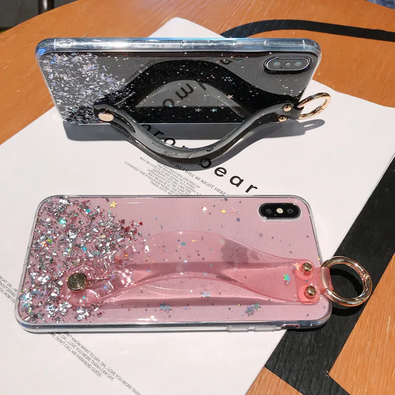 

Wrist Strap Bracket Soft Shell Back Cover Case For Huawei P10 P20 P30 Mate 20 PRO Lite Shell Glitter Bling Phone Case Coque Capa