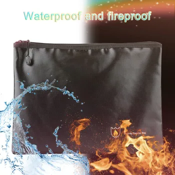 

Double Sided Fireproof Money Document File Bag Pouch Cash Bank Cards Passport Valuables Organizer Holder Safe Storage