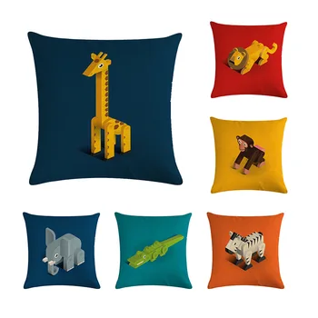 

Blocks Pillow Case Cushion Cover Cartoon Pillow Cover Animals Pillow Cover Children's Room Pillowcase Crocodile Giraffe Lion